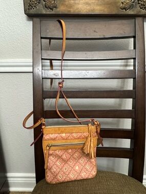 Dooney & Bourke Pink & Tan Logo Crossbody Bag